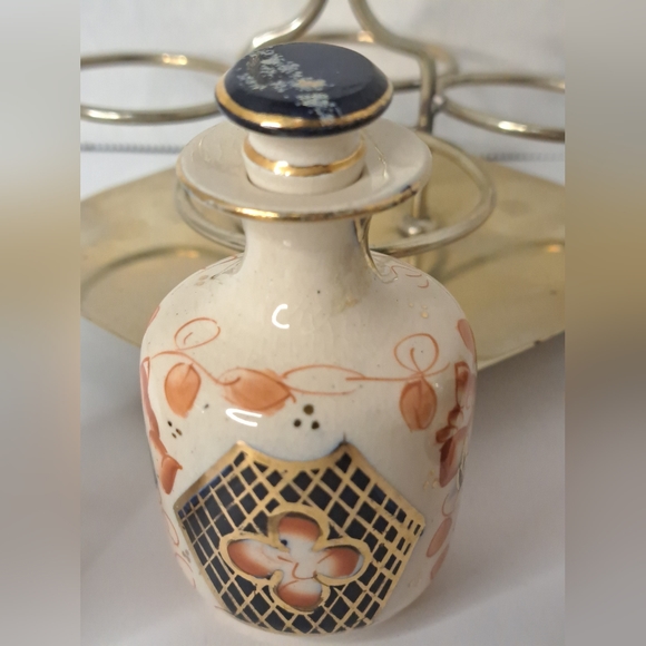 Vintage 1940's English Hand Painted Imari Style Condiment Set  EPNS Silver Plate - Picture 6 of 13